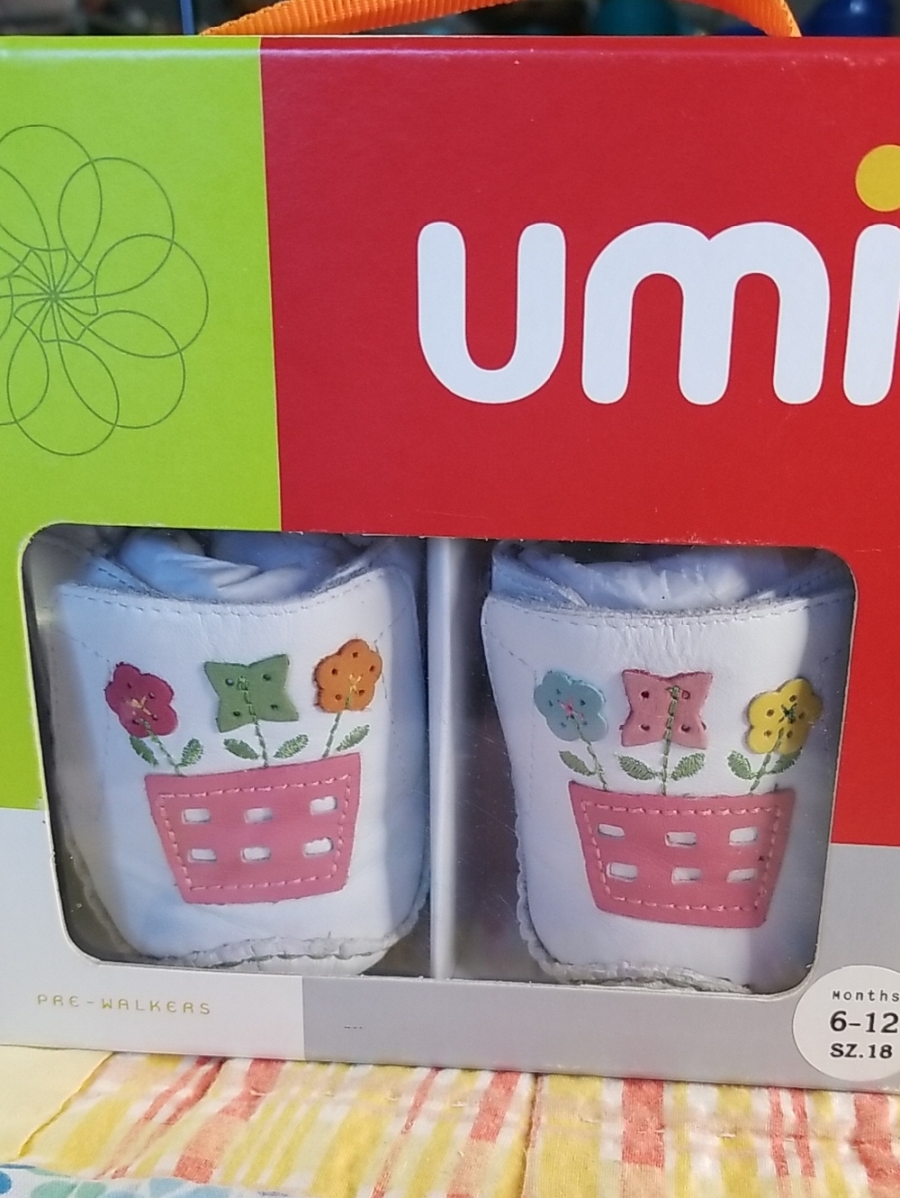 Umi White Leather Baby Pre-Walkers with Flower Basket 6-12 Months EURO 18 NIB